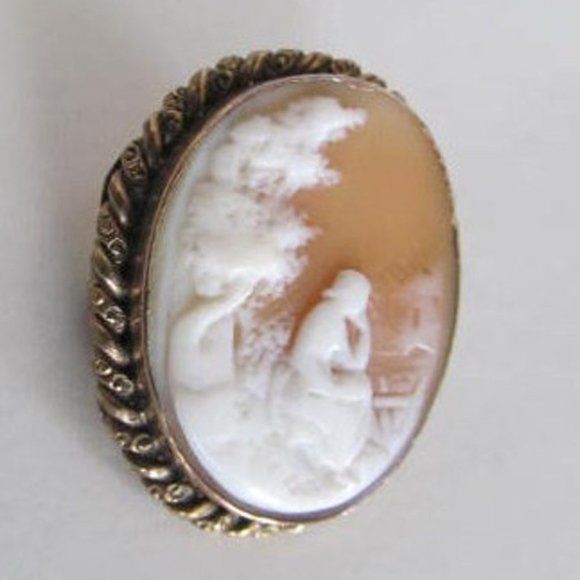 Sterling & Gold Cameo Pendant Carved Shell Cameo Brooch Silver Antique Cameo - Picture 3 of 5